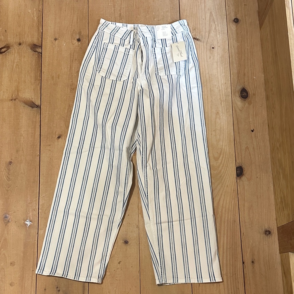 Universal Thread Cream and Blue Striped Wide-Leg Pants